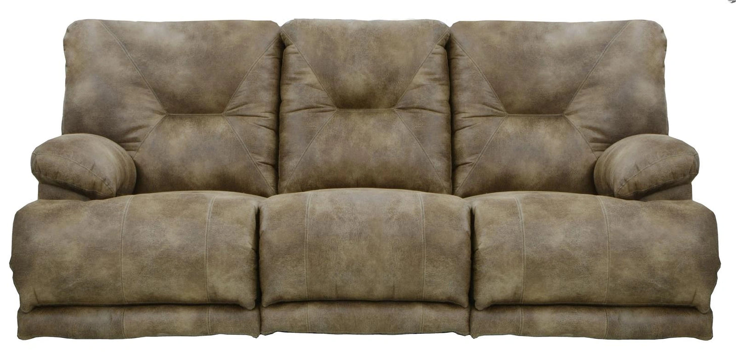 Catnapper Voyager Power Lay Flat Reclining Sofa with Drop Down Table in Brandy
