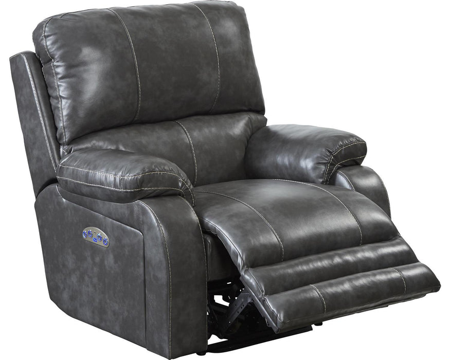 Catnapper Thornton Power Headrest/Power Lay Flat Recliner in Steel
