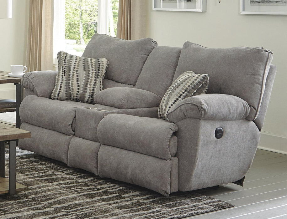 Catnapper Furniture Sadler Power Lay Flat Reclining Console Loveseat in Mica