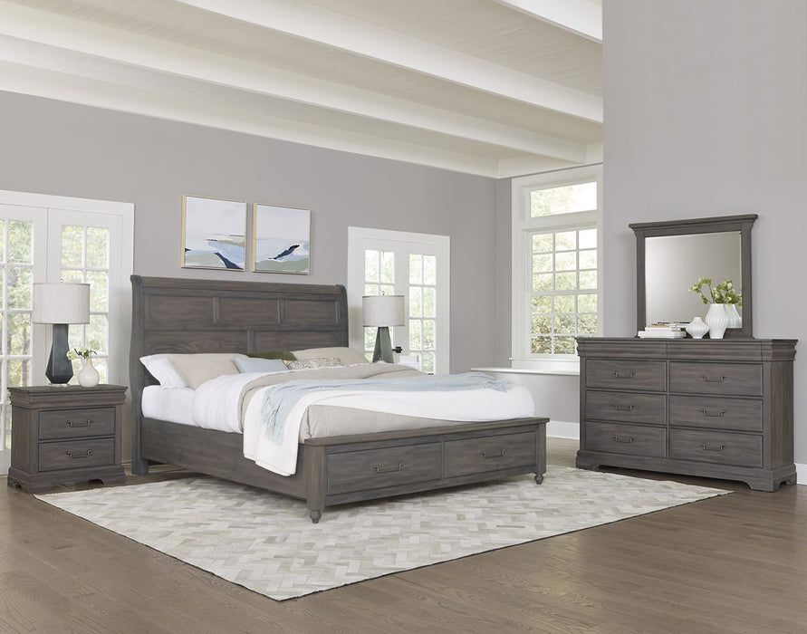 Vaughan Bassett Vista Queen Sleigh Storage Bed in Grey Oak